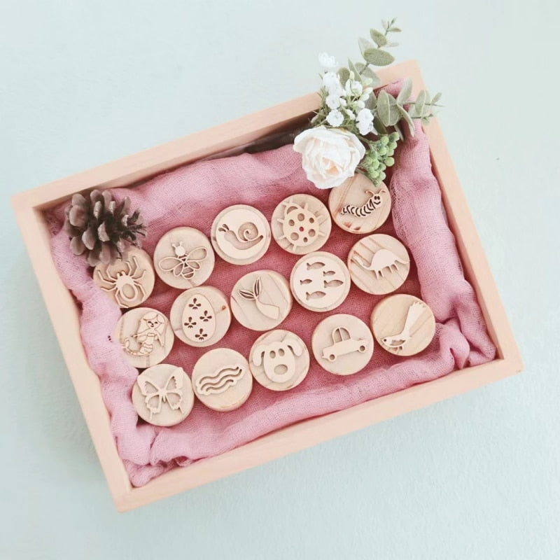 Wooden Montessori Play Dough Stamps