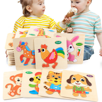 New Baby Toys Wooden 3d Puzzle Cartoon Animal