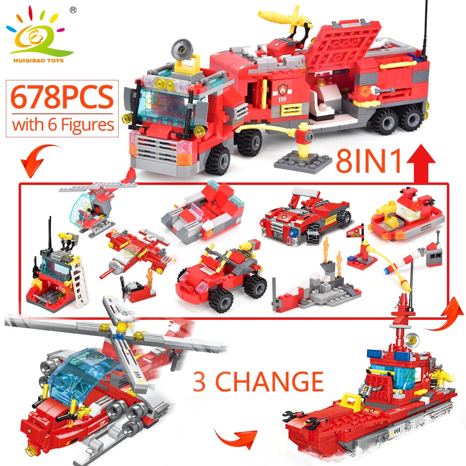 8in1 City Fire Truck Model Building Blocks