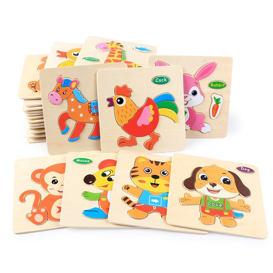 New Baby Toys Wooden 3d Puzzle Cartoon Animal