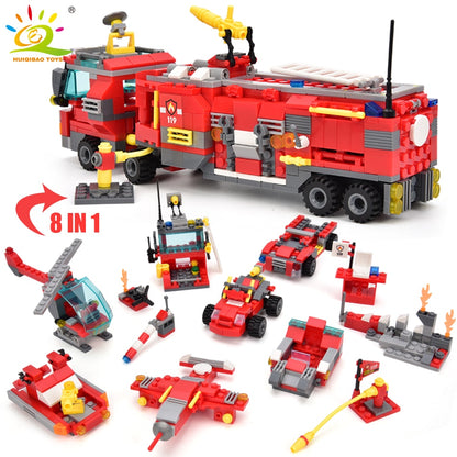 8in1 City Fire Truck Model Building Blocks