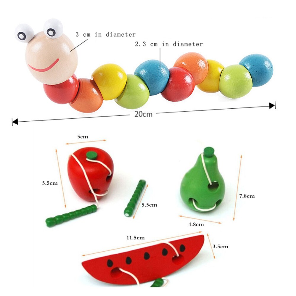 Kids Montessori Toy Worm Eat Fruit Wooden Puzzle