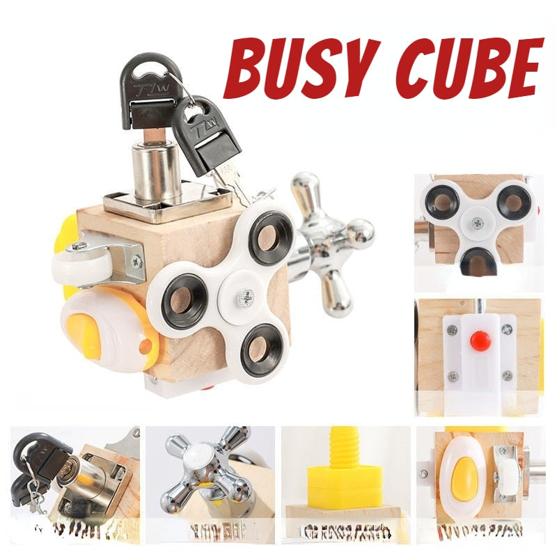 Kids Busy Cube Wooden Busy Block Educational Toys