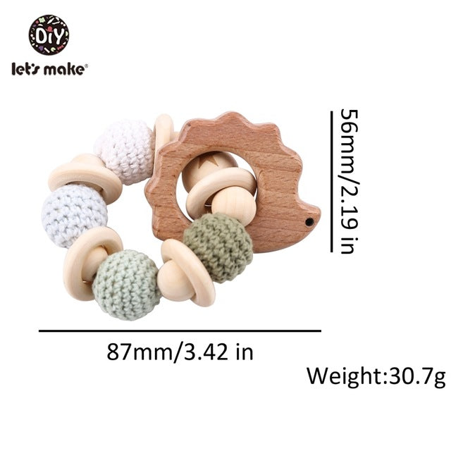 Wooden Teether Hedgehog Crochet Beads