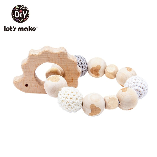 Wooden Teether Hedgehog Crochet Beads