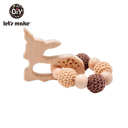 Wooden Teether Hedgehog Crochet Beads