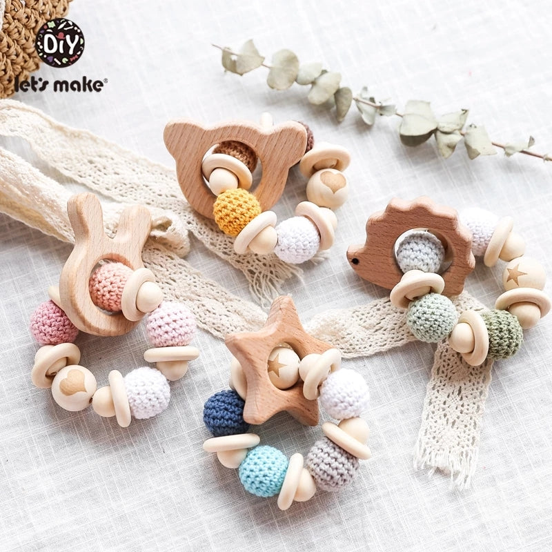 Wooden Teether Hedgehog Crochet Beads